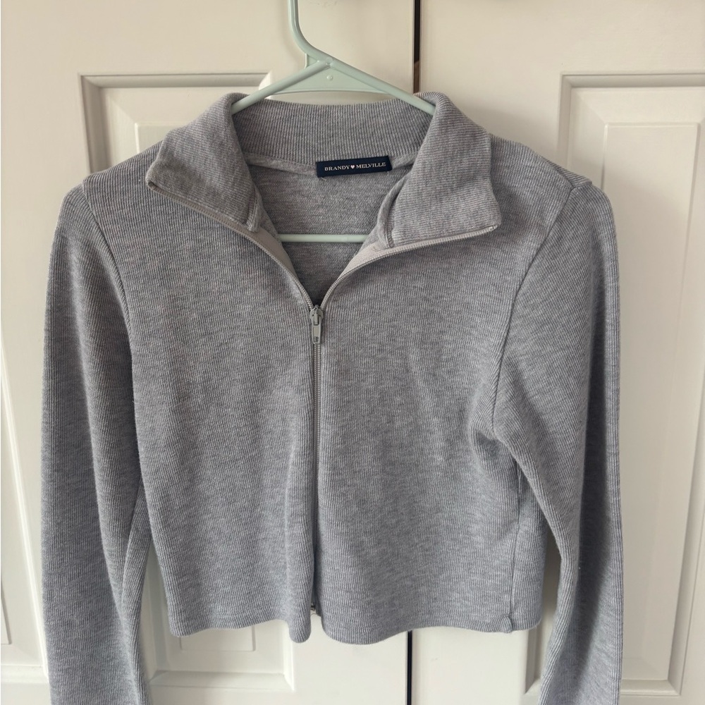 Brandy Melville Gray Cropped Quarter-Zip Sweater